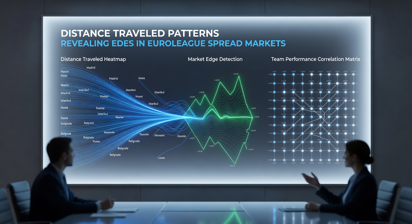 Statistical chart displaying correlation between kilometers traveled and point differential in Euroleague games