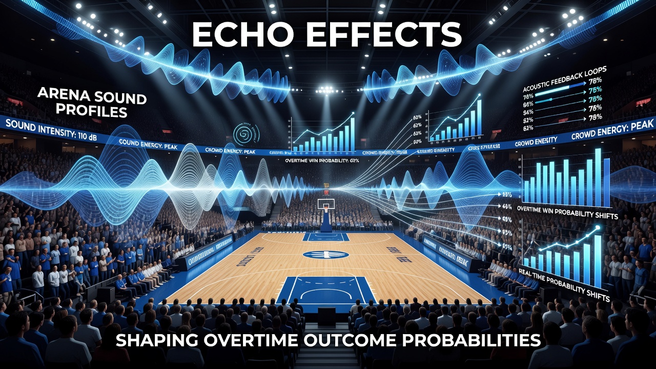 Interior view of a professional basketball arena highlighting acoustic design elements and crowd noise distribution during a game