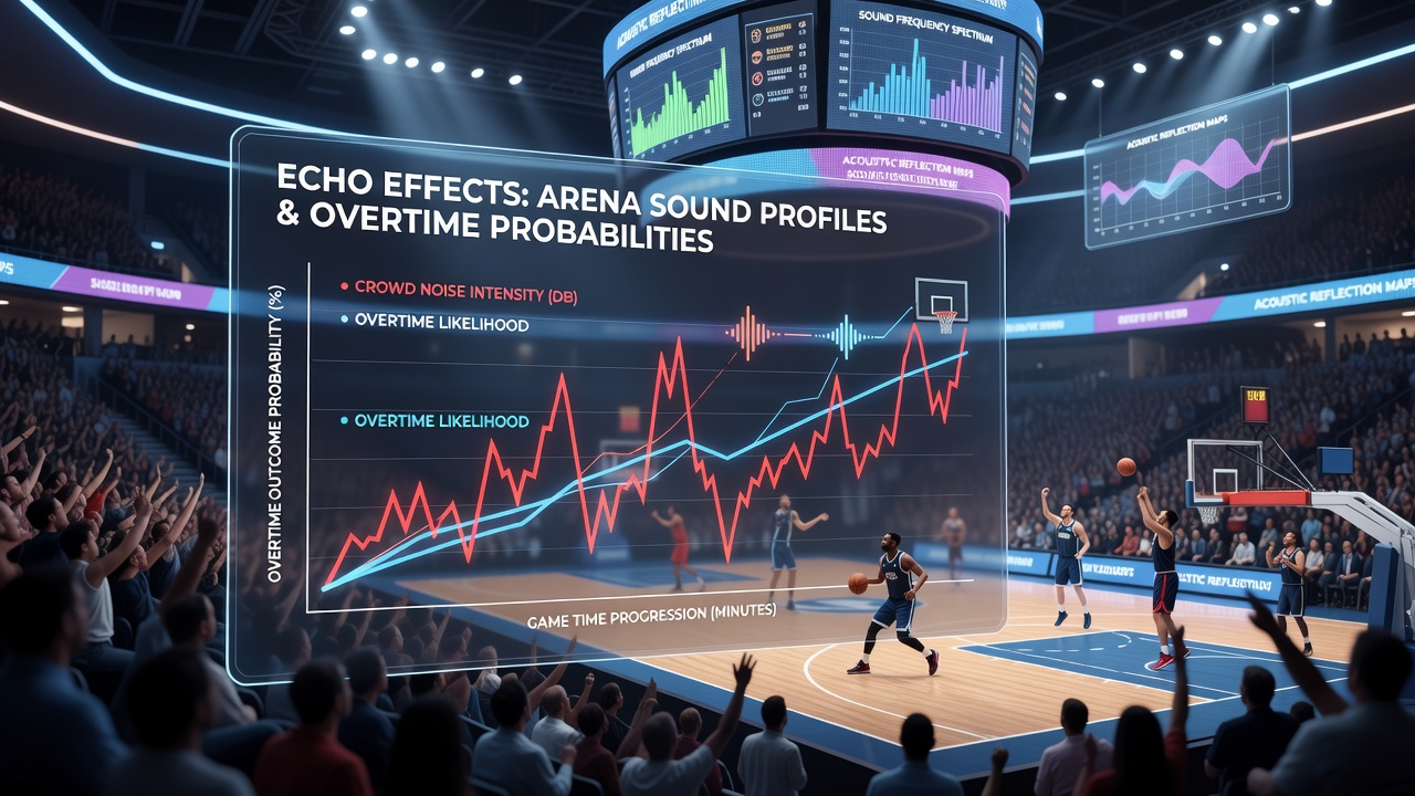 Close-up of basketball court during overtime with visible crowd and sound reflection indicators