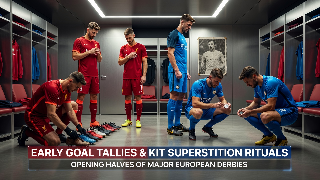 Football players performing kit-related rituals before a major European derby match