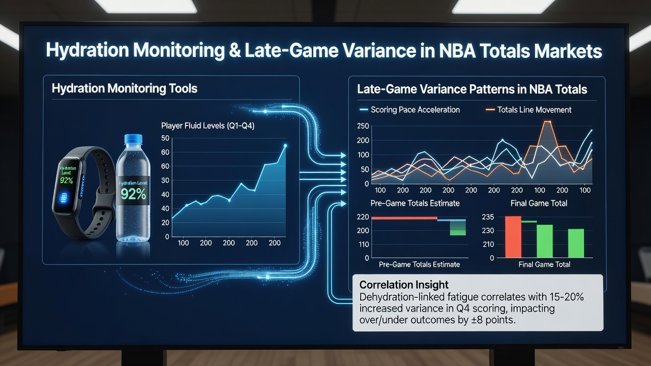 Data visualization of NBA game totals variance linked to player hydration metrics across multiple fourth quarters