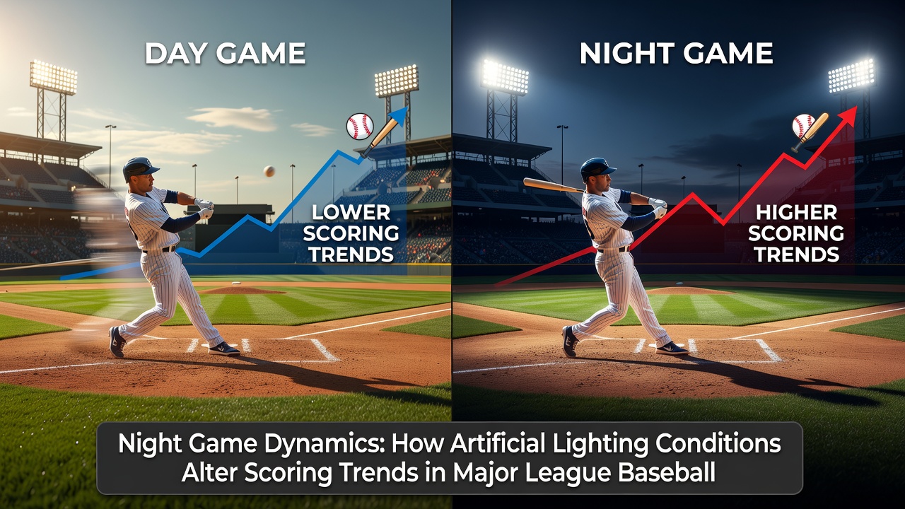 Close-up view of baseball under stadium lights showing illumination effects on the playing surface