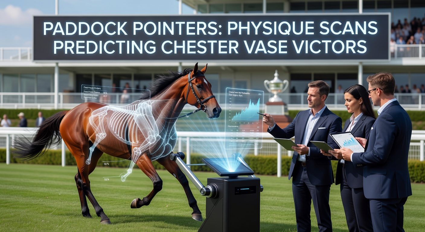 Horses parading in the Chester paddock under sunny skies, trainers and owners observing closely as bettors scan for physique clues ahead of the Vase