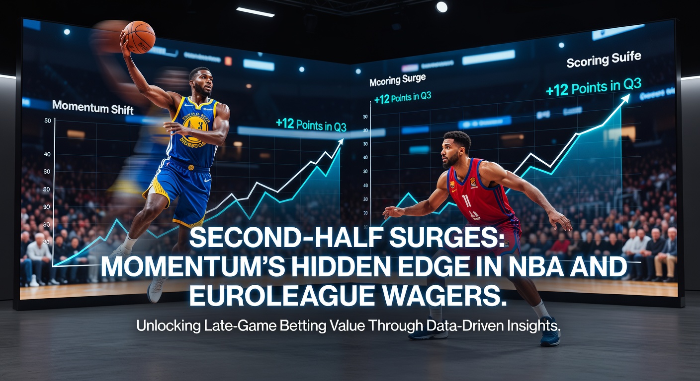 Graph showing second-half scoring surges in NBA games, highlighting momentum shifts with rising lines for trailing teams