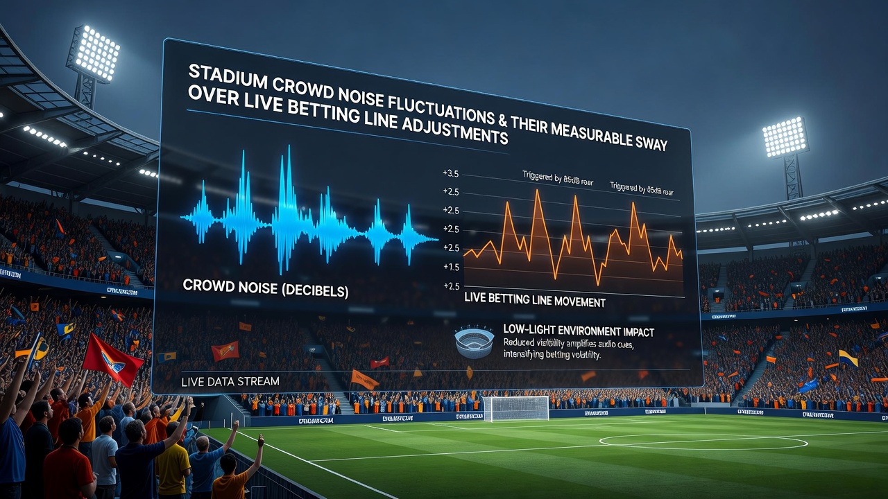 Betting operators reviewing real-time crowd noise data feeds alongside football match statistics
