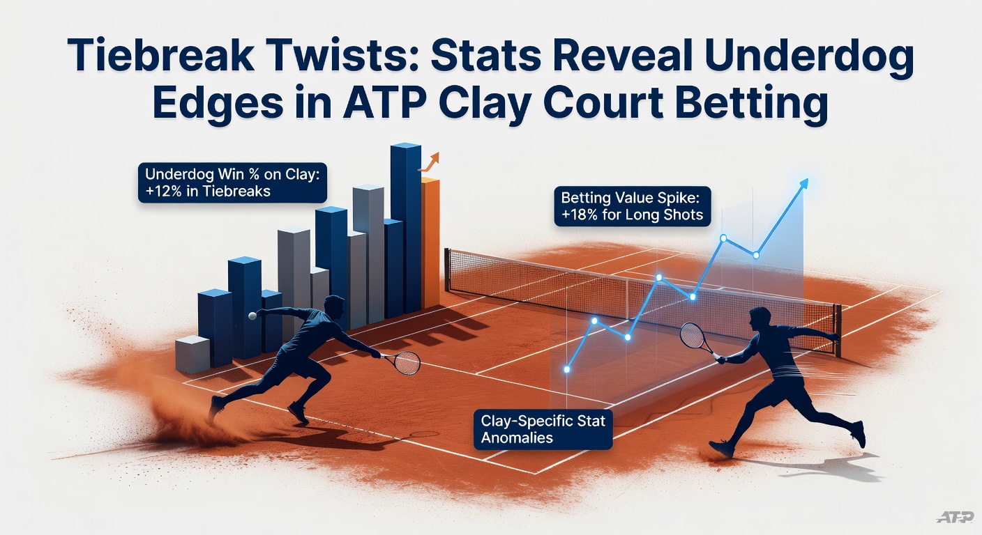 Graph showing underdog win rates in ATP clay tiebreaks over the past decade, highlighting spikes in key tournaments