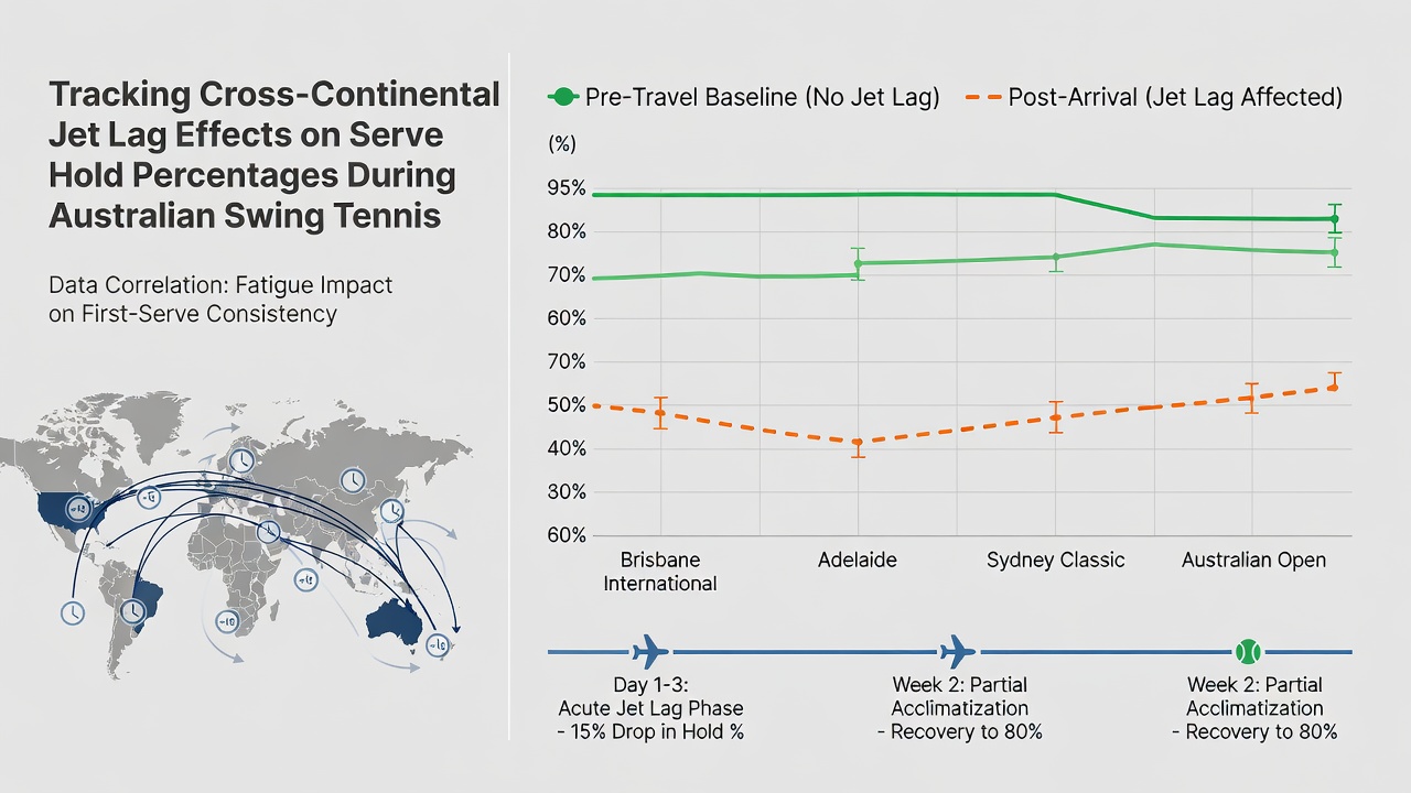 Statistical chart overlay on tennis court showing serve hold percentage trends during Australian events